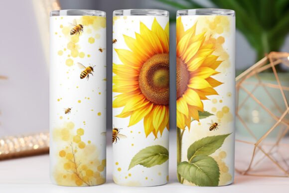 Bee Sunflower Tumbler Wrap Graphics for Digital Publishing