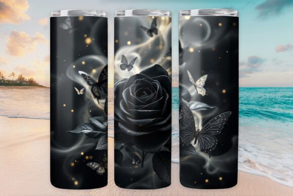 Black Butterfly Tumbler Wrap 20oz Skinny