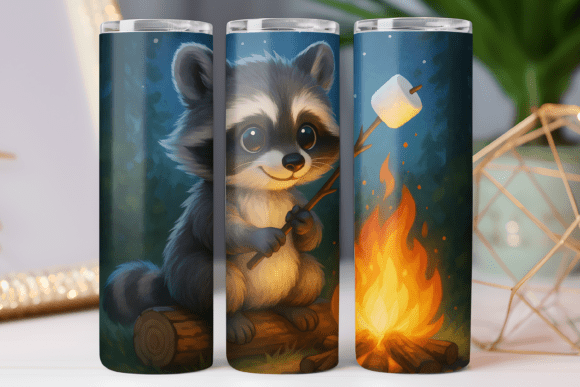 Camping Raccoon Tumbler Wrap 20oz Skinny: Graphics & Tumbler Wraps