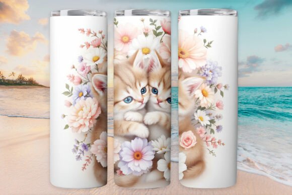 Floral Cat Kitty Tumbler Wrap 20oz Jpg: Graphics & Tumbler Wraps