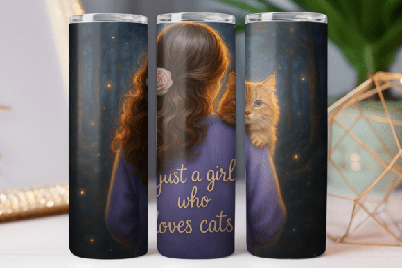 Girl and Cute Kitty Tumbler Wrap 20oz: Graphics & Tumbler Wraps