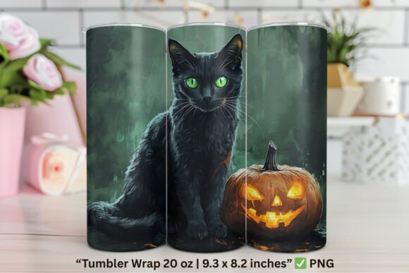 Halloween Black Cat and Jack O Lantern Graphics & Tumbler Wraps