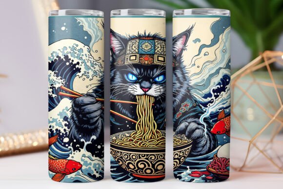 Japanese Culture Cat Ramen Tumbler Wrap Graphics