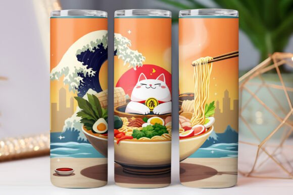 Japanese Kawaii Cat Tumbler Wrap Design: Graphics for Playful Branding