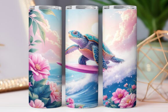 Surfing Sea Turtle Tumbler Wrap Graphics and Freebies